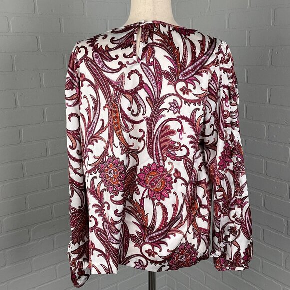 Liz Claiborne Blouse Women Large Pink Paisley Ruffle Sleeve Keyhole Career Party - Picture 5 of 13